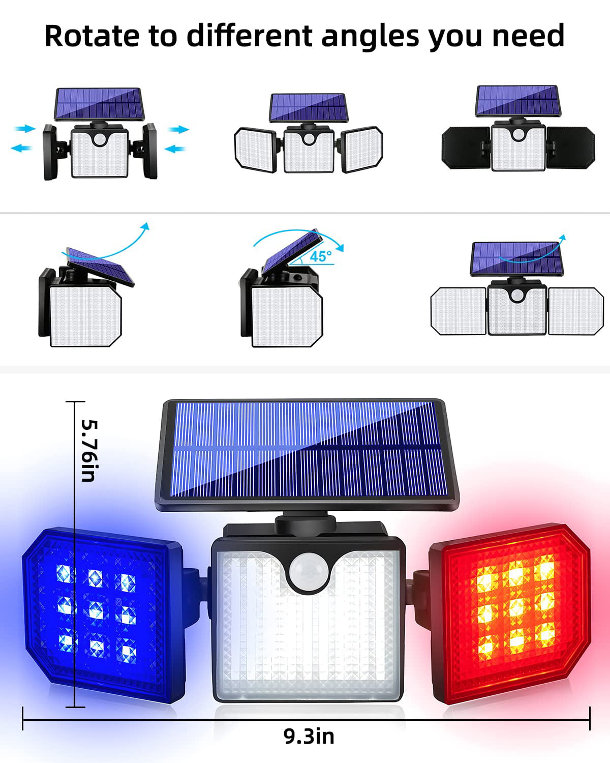 Ucgg Solar Lights Outdoor， 3 Adjustable Head 270° Wide Angle Lighting， Solar Wall Flood Light with Motion Sensor 2100Lm Security Lights， 1 Pack