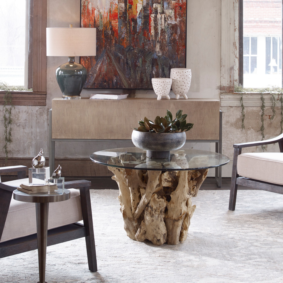 Uttermost Driftwood Glass Top Cocktail Table   Rustic   Coffee Tables   by HedgeApple  Houzz