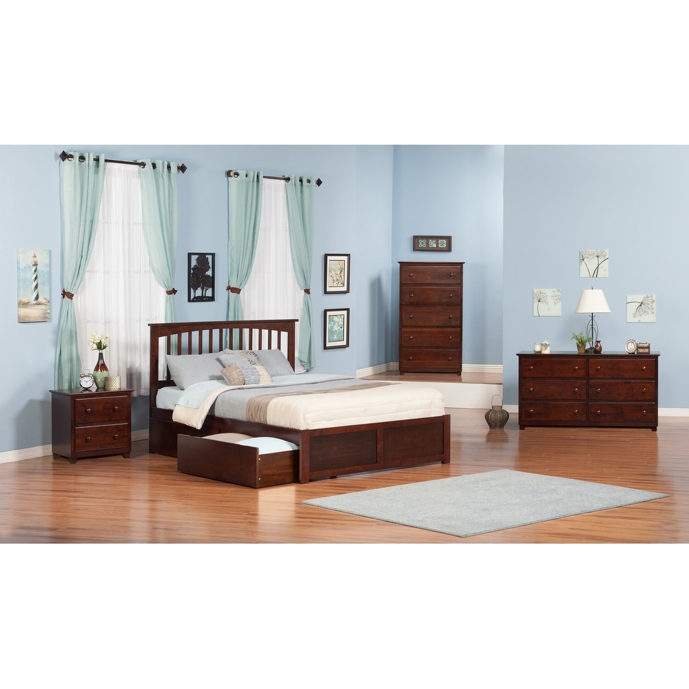 Mission King Platform Bed with 2 Drawers in Walnut