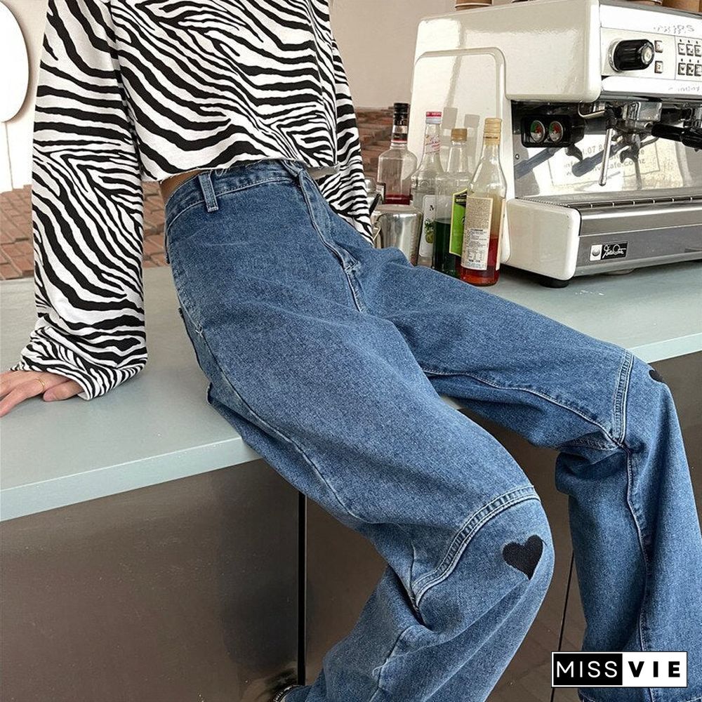 Woman Jeans High Waist Clothes Wide Leg Denim Clothing Blue Streetwear Vintage Quality Fashion Harajuku Straight Pants