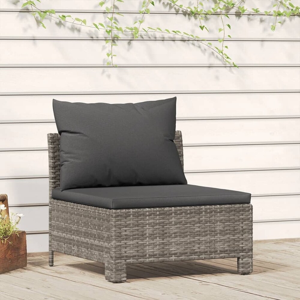 vidaXL 2 Seater Patio Sofa with Cushions Gray Poly Rattan