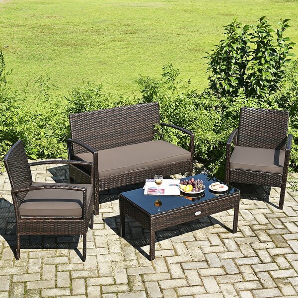 4 PCS Patio Furniture Set Rattan Chair Wicker Set - Overstock - 32745040