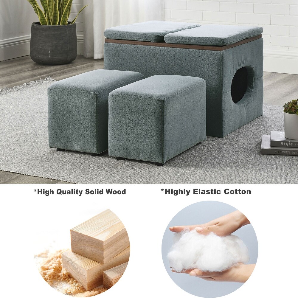 Modern Design Hollow Storage Ottoman Bench  Upholstery Coffee Table 2 Small footstools Short Ottoman Stoo  Grey