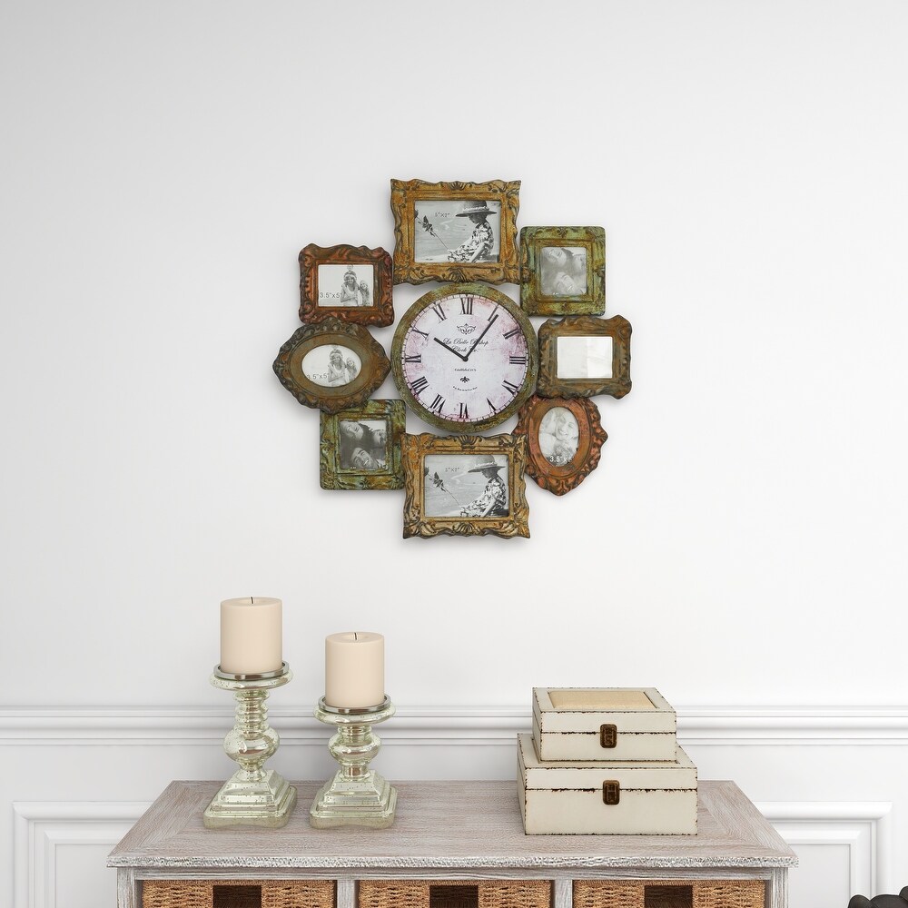 Green Metal 8 Photo Opening Wall Clock