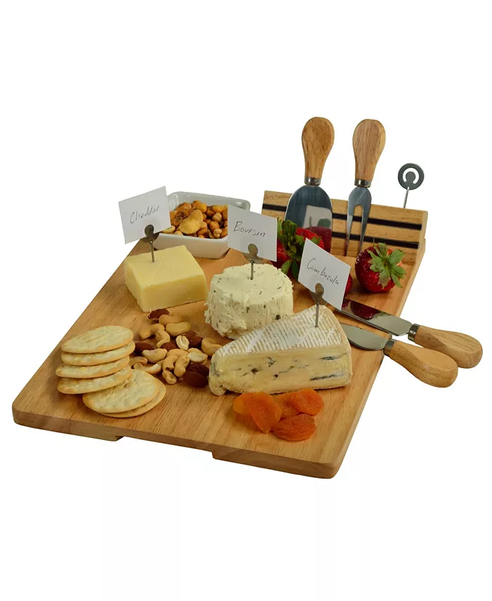 Picnic At Ascot Windsor hardwood Cheese Board Set -Tools， Cheese Markers， Bowl