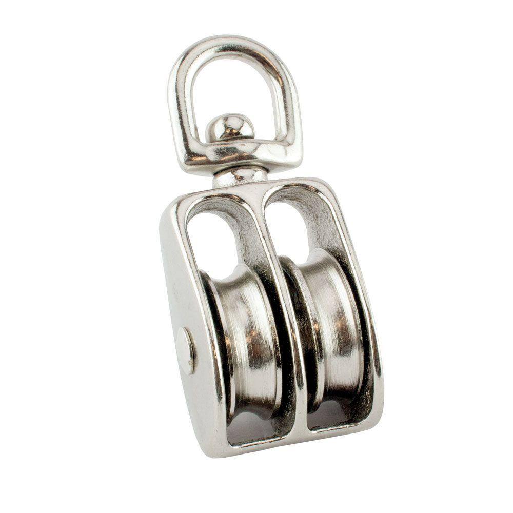 Everbilt 1-12 in. Nickel-Plated Swivel Double Pulley 42604