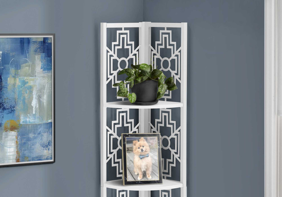 HomeRoots 15.5 quotX 11 quotX 61.5 quotWhite Metal Corner Etagere Bookcase   Contemporary   Bookcases   by UStradeENT LLC  Houzz