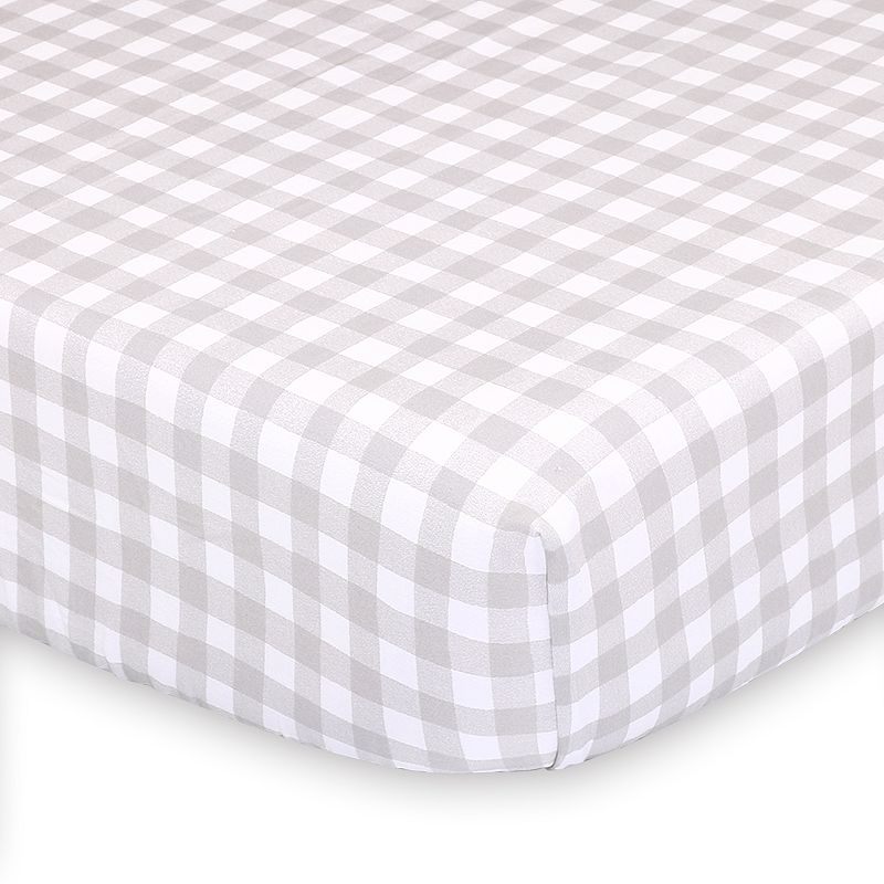 The Peanut Shell Farmhouse Gray Gingham Checkered Fitted Crib Sheet