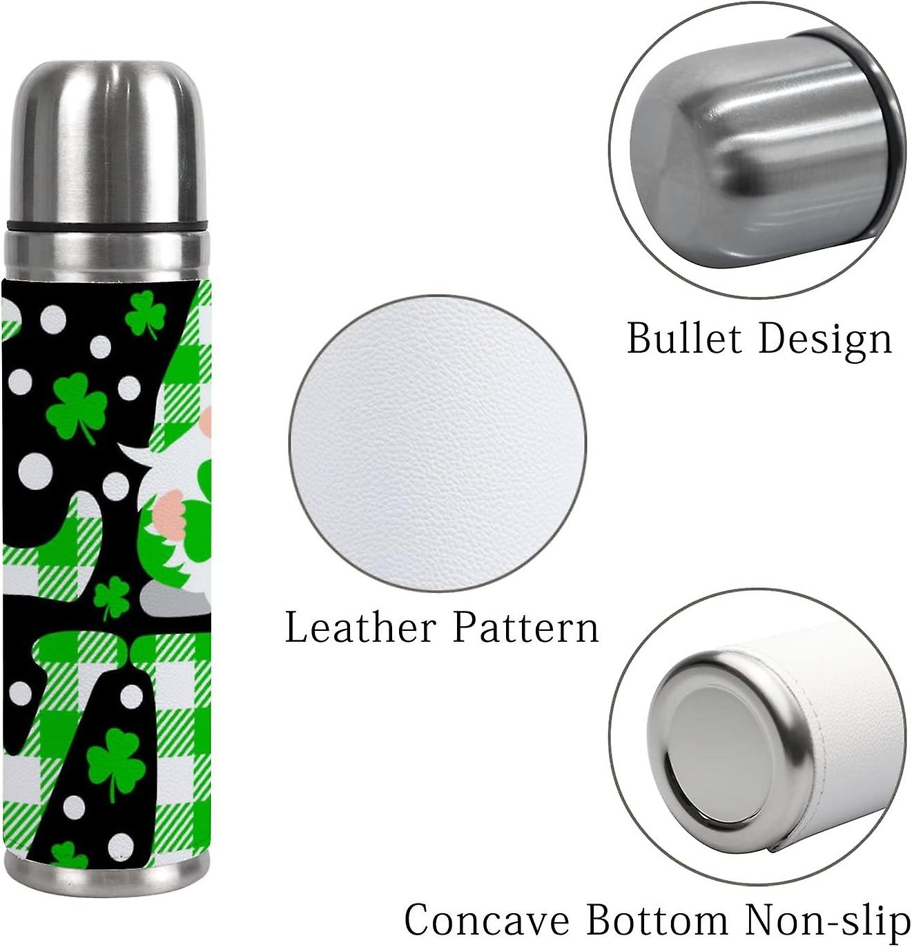 Insulated Mug Stainless Steel Water Bottle Buffalo Plaid Love Gnome With Shamrock Vacuum Cup Travel Mug