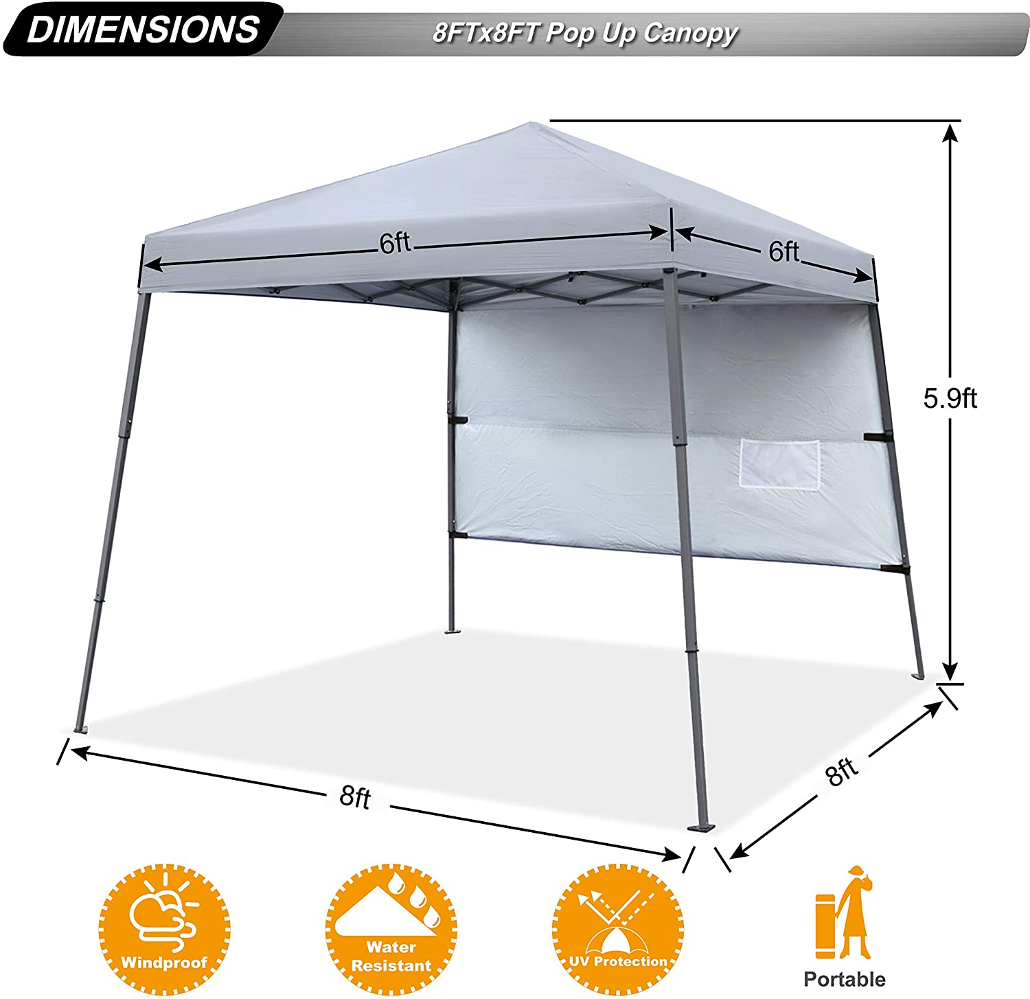 ABCCANOPY 8 ft x 8 ft Beach Canopy Tent with wall and Backpack Bag - Gray