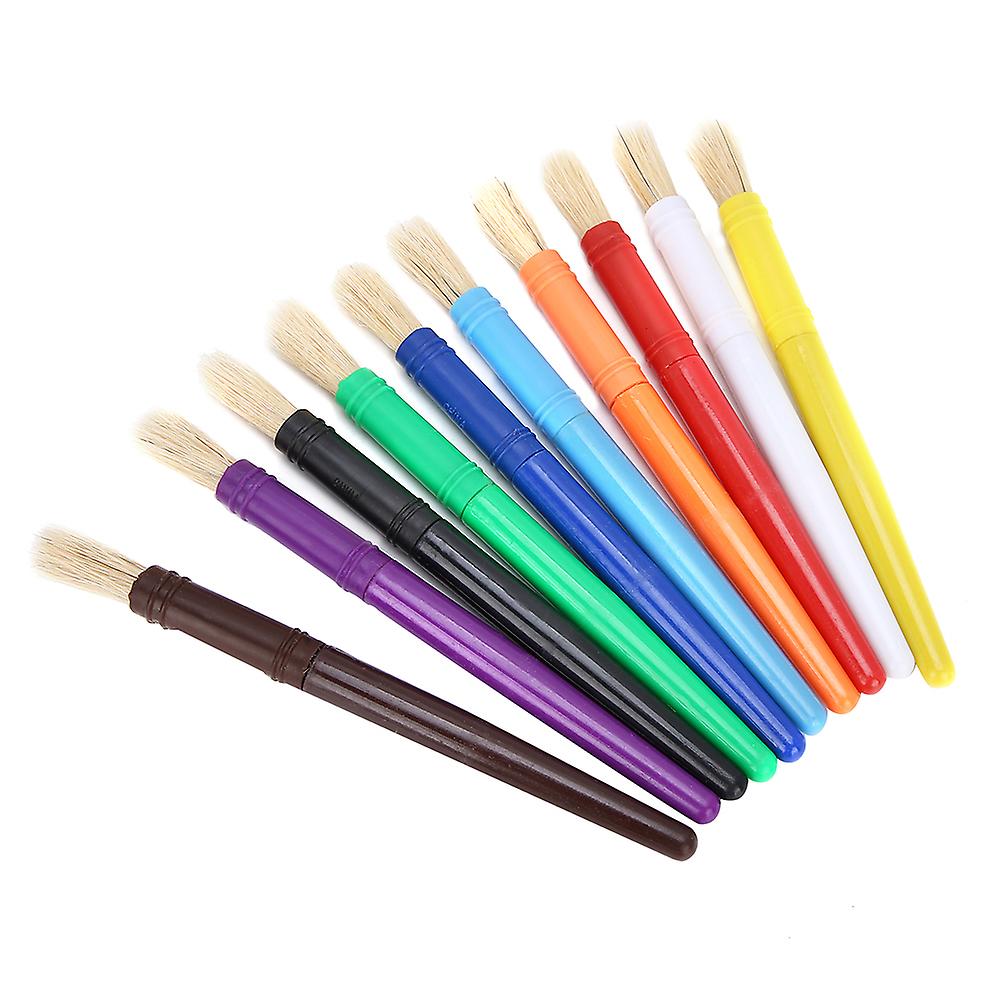 10pcs/ Set Paint Brush For Children Oil Watercolor Painting Candy Color Plastic Handel Bristle Hair Gouache Drawinground Flat