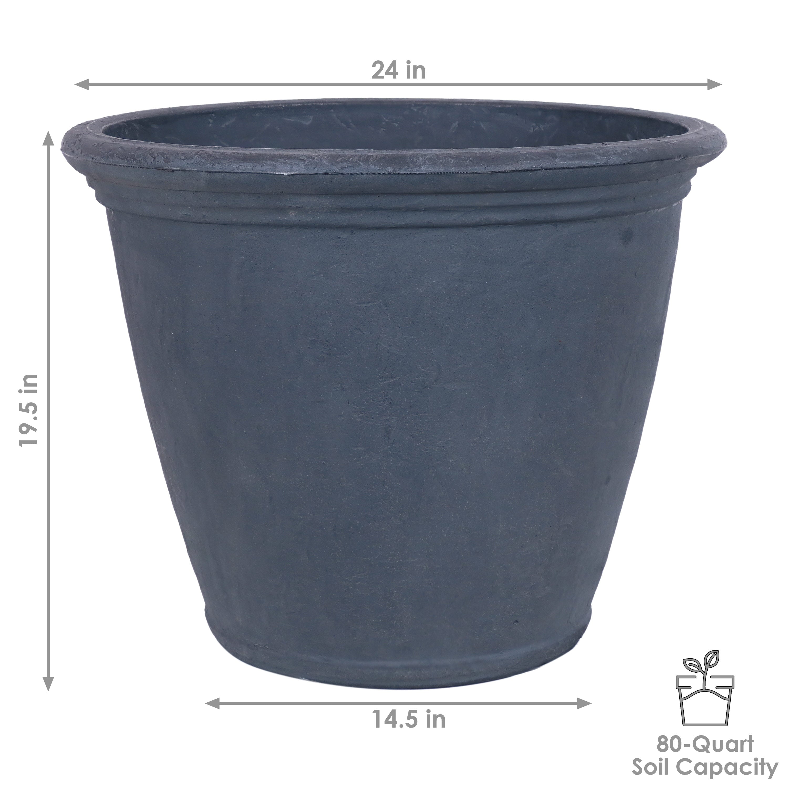 Sunnydaze Anjelica Polyresin Indoor/Outdoor Unbreakable Double-Walled UV-Resistant Flower Pot Planter - 24" Diameter - Slate