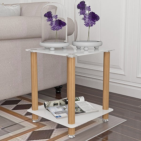 2-Tier Square Side Table End Table with Storage Shelve