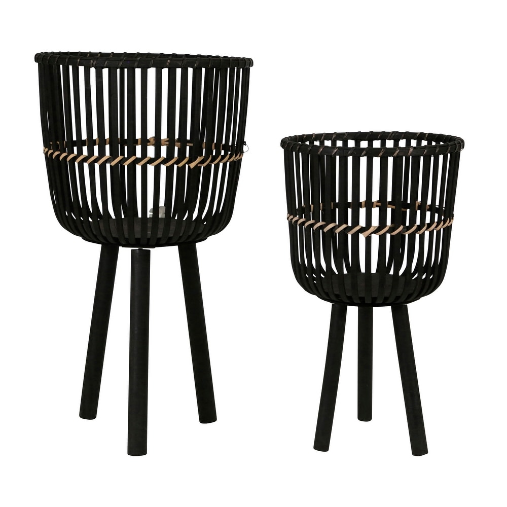 Black Bamboo Wood Planters on Wood Legs (Set of 2)   11.5\