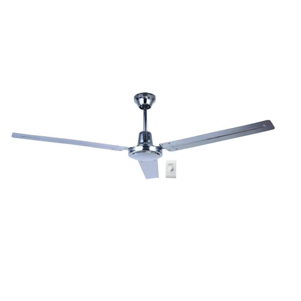 56 in Indoor Chrome Industrial Fan with 3 Metal Blades and 4Speed Wall Control