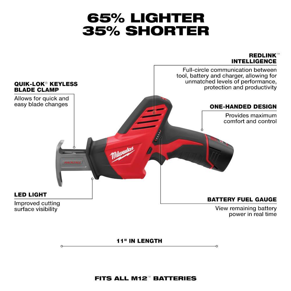 MW M12 12V Lithium-Ion Cordless HACKZALL Reciprocating Saw Kit with M12 4.0Ah Extended Capacity Battery 2420-21-48-11-2440