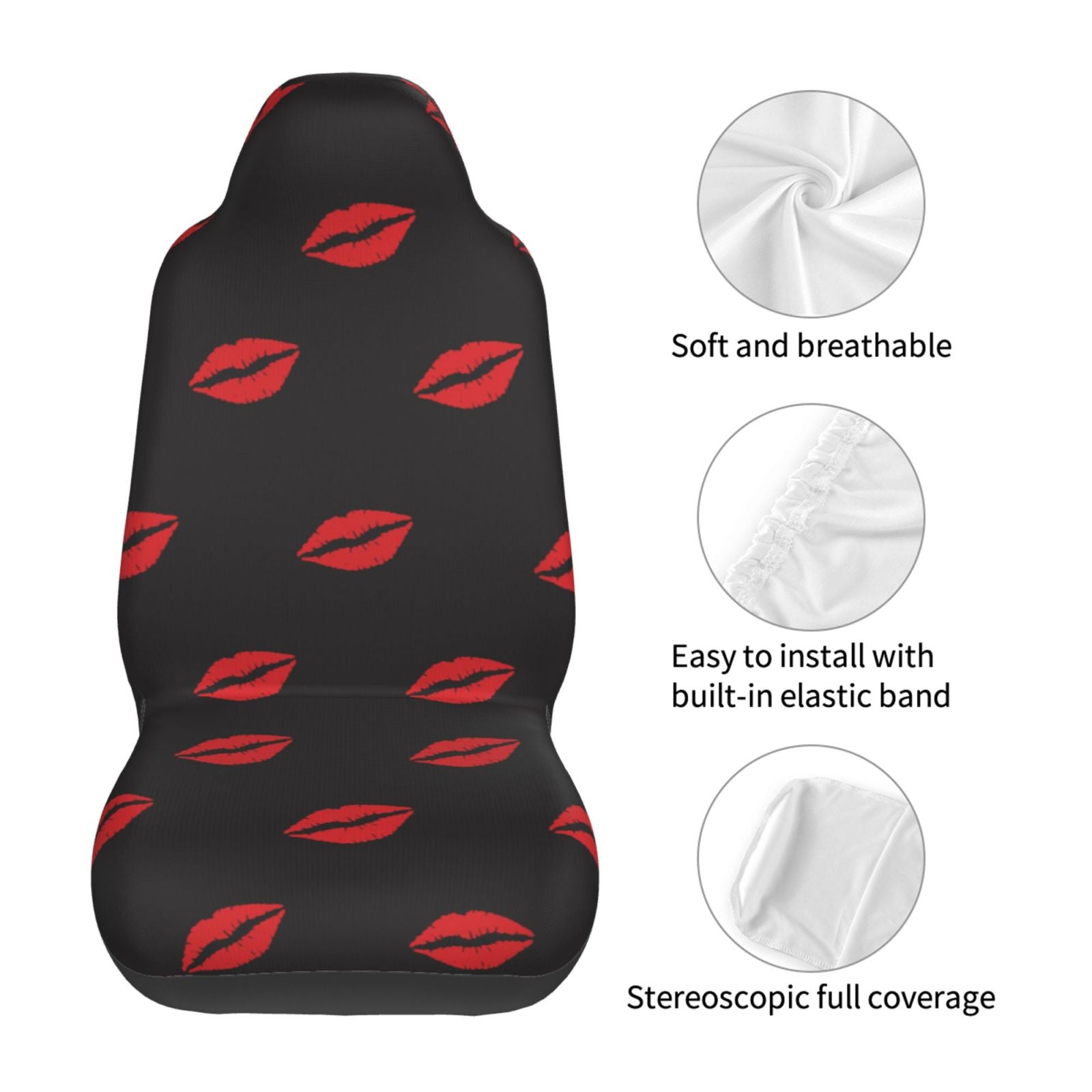 TEQUAN Front Seat Covers， Romance Love Kiss Backdrop Pattern 2 Piece Car Seat Cover Fit Most Car SUV Truck Van