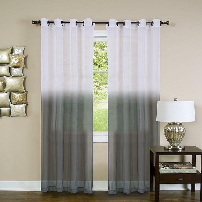 Kate Aurora Tropical Living Semi Matte Sheer Ombre Chic Grommet Top Window Curtains