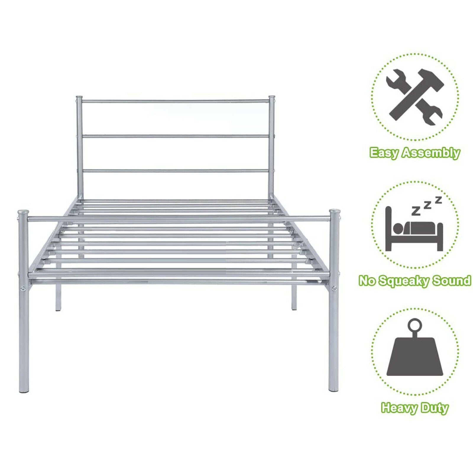 Voilamart Metal Twin Bed Frames No Box Springs Needed 6 Legs Single Bed with Headboard and Footboard Twin Size Bed Frame Heavy Duty Platform Mattress Foundation for Kids Adult, Silver Gray