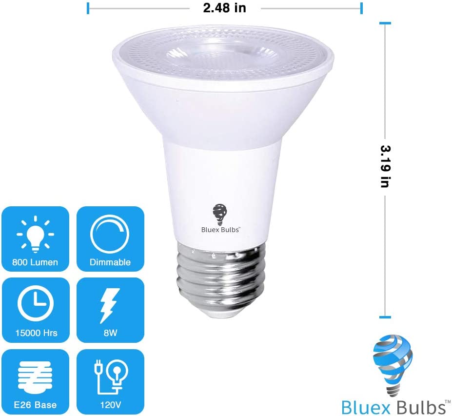 10 Pack PAR20 Outdoor LED Flood Light Bulb 8W 75 Watt Equivalent 500 Lumens Dimmable Waterproof E26 3000K Warm White LED Flood Light Bulbs for Security Led Spotlight Indoor Led Recessed Light Bulbs