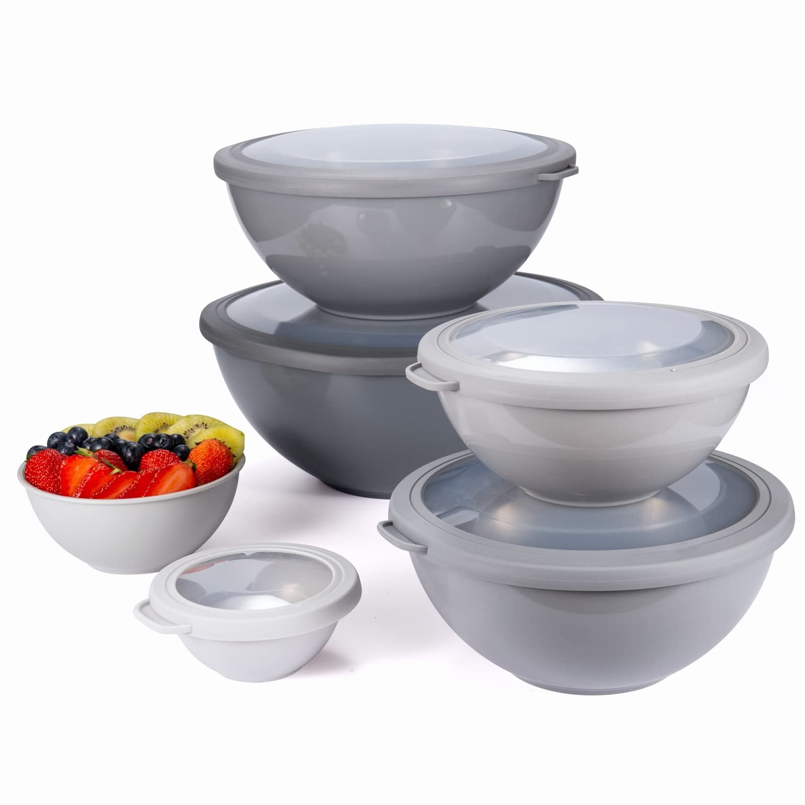 Cook with Color Mixing Bowls with TPR Lids - 12 Piece Plastic Nesting Bowls Set includes 6 Prep Bowls and 6 Lids