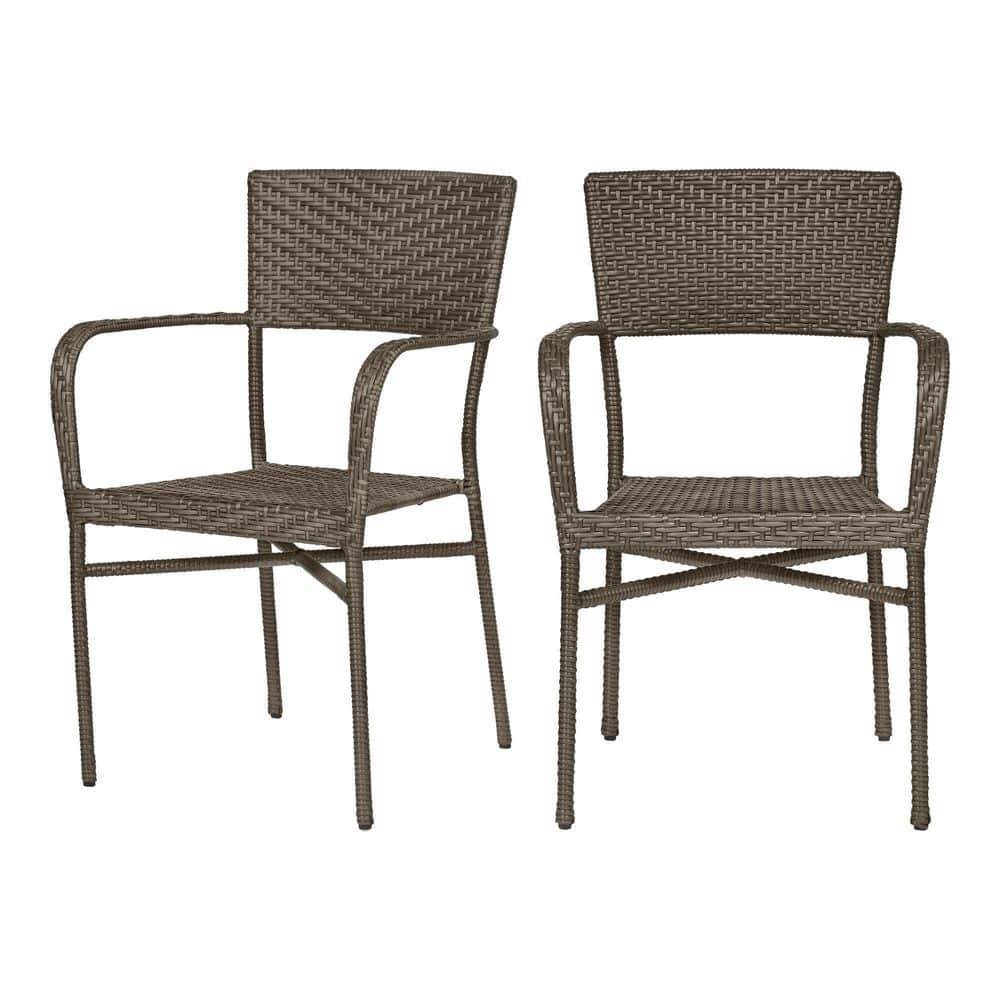 StyleWell Emmet Brown Stackable Steel Frame Resin Wicker Outdoor Lounge Chair (2-Pack) 69-231BR-468K