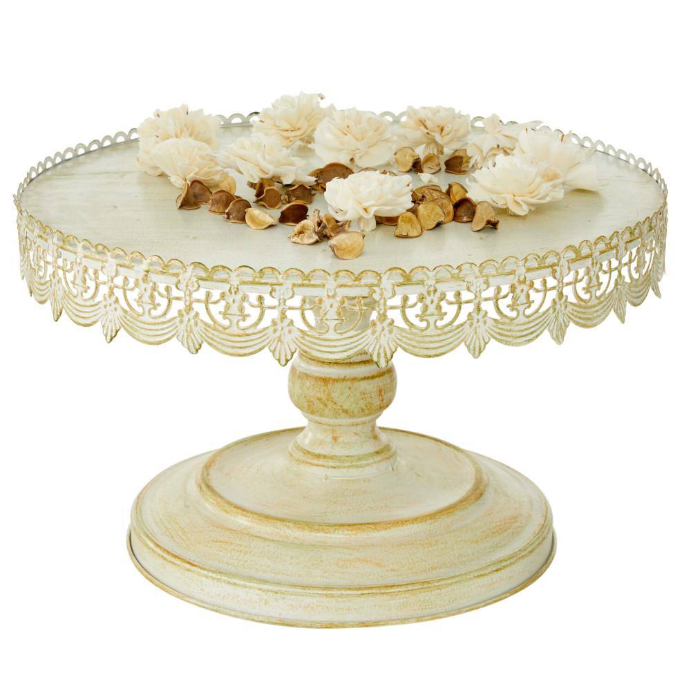 Litton Lane White Decorative Cake Stand with Lace Inspired Edge 50481