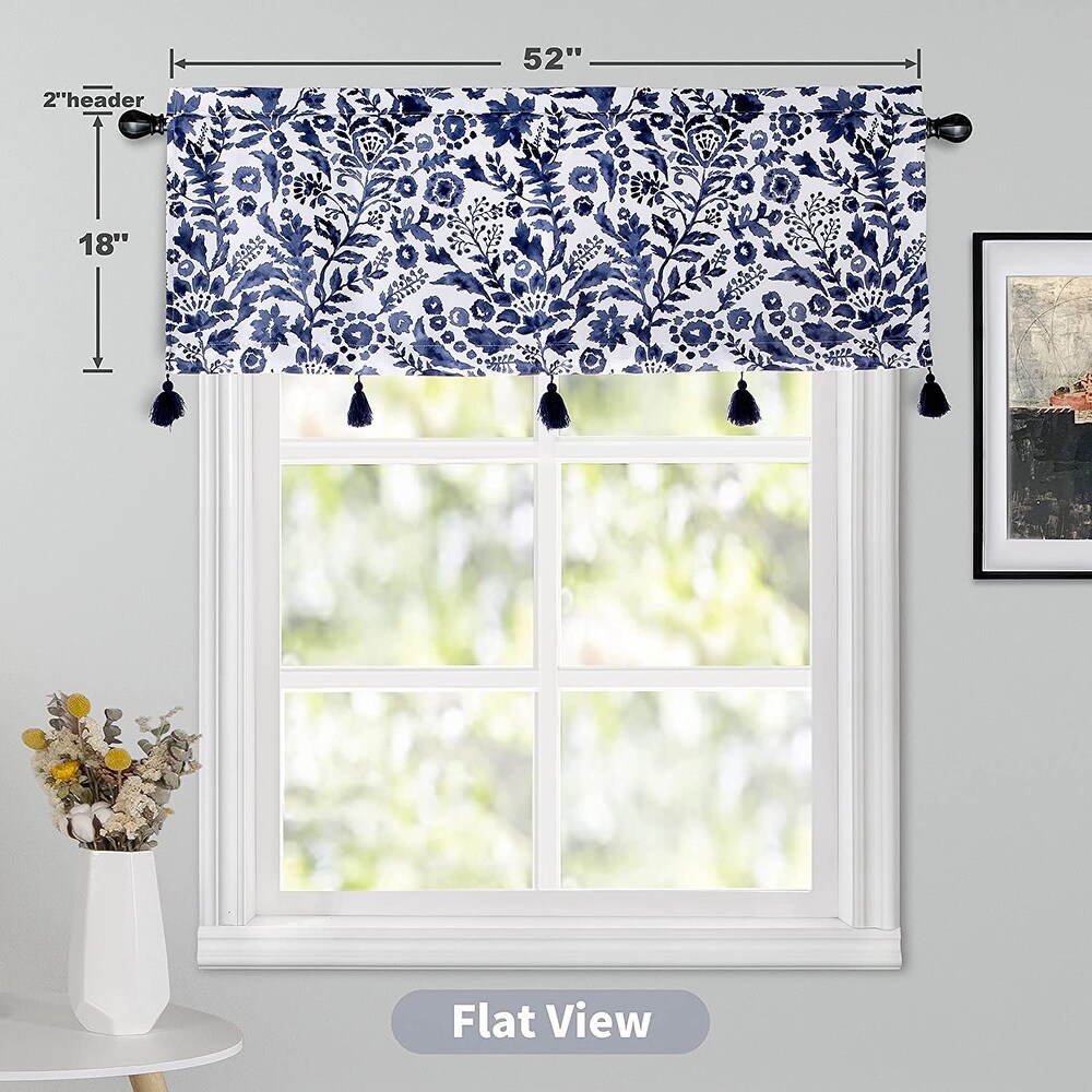 DriftAway Julia Watercolor Blooming Flower Floral Lined Window Curtain Valance with Handmade Tassels   52\