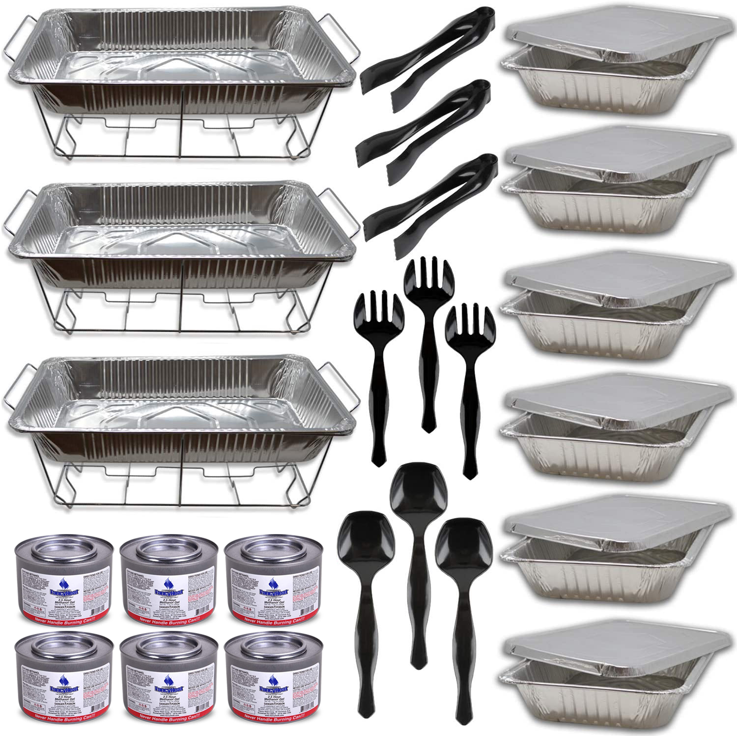 Chafing Dish Buffet Set Disposable， Buffet Servers and Warmers， Buffet Serving Kit， Food Warmers Trays， 9x13 Wire Racks， Pans， Food Pans， Serving Utensils， Fuel， Chafing Dish Set for Parties， Catering