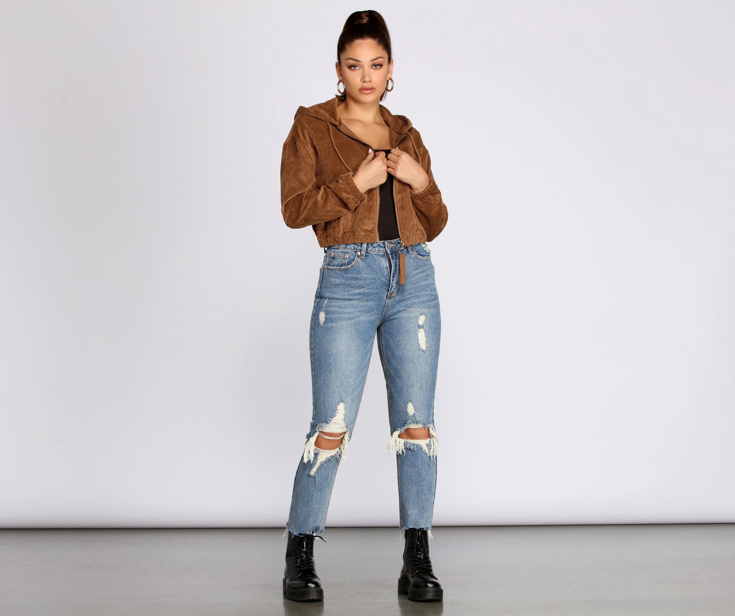 Downtown Doll Cropped Corduroy Bomber Jacket