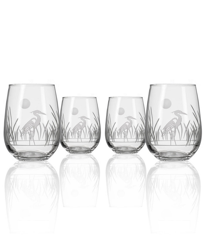 Rolf Glass Heron Stemless 17Oz - Set Of 4 Glasses