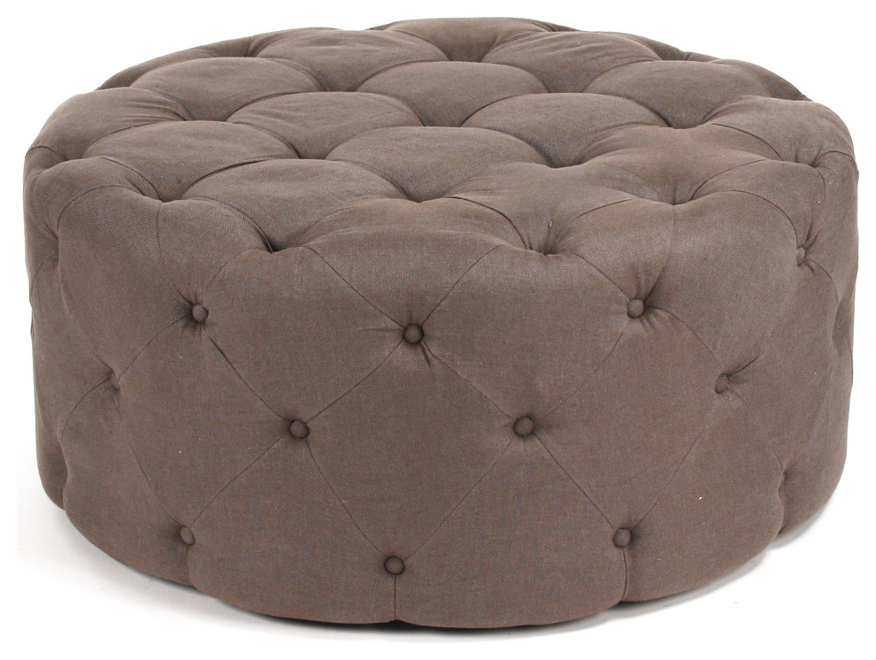 Round Tufted Ottoman  Aubergine Linen   Transitional   Footstools And Ottomans   by Zentique  Inc.  Houzz