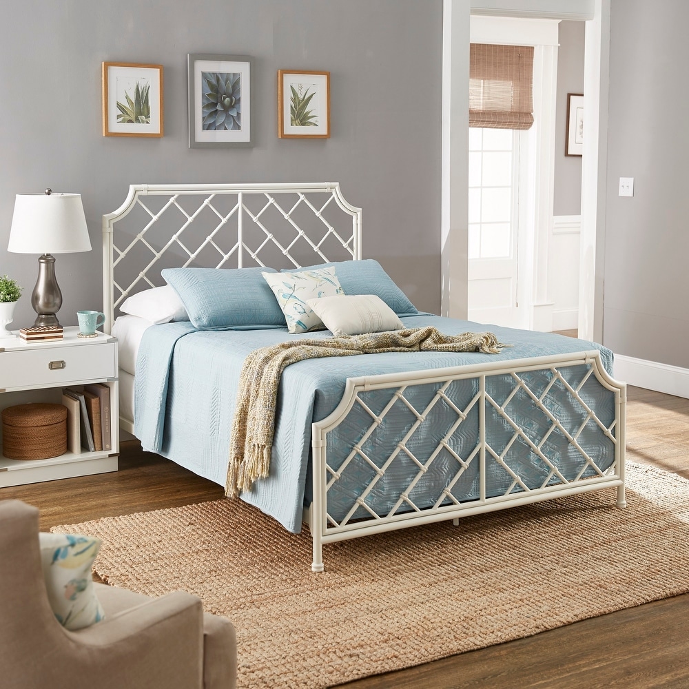 Nelle Geometric Mosaic White Metal Queen Bed by iNSPIRE Q Classic