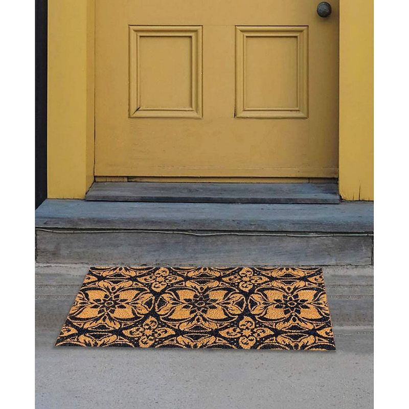 Welcome Mat for Front Door， Talavera Floral Natural Coir Doormat (30 x 17 in)