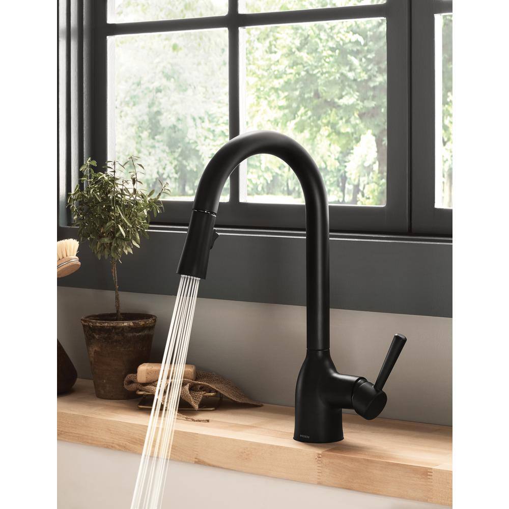 MOEN Adler Single-Handle Pull-Down Sprayer Kitchen Faucet with Reflex and Power Clean in Matte Black 87233BL