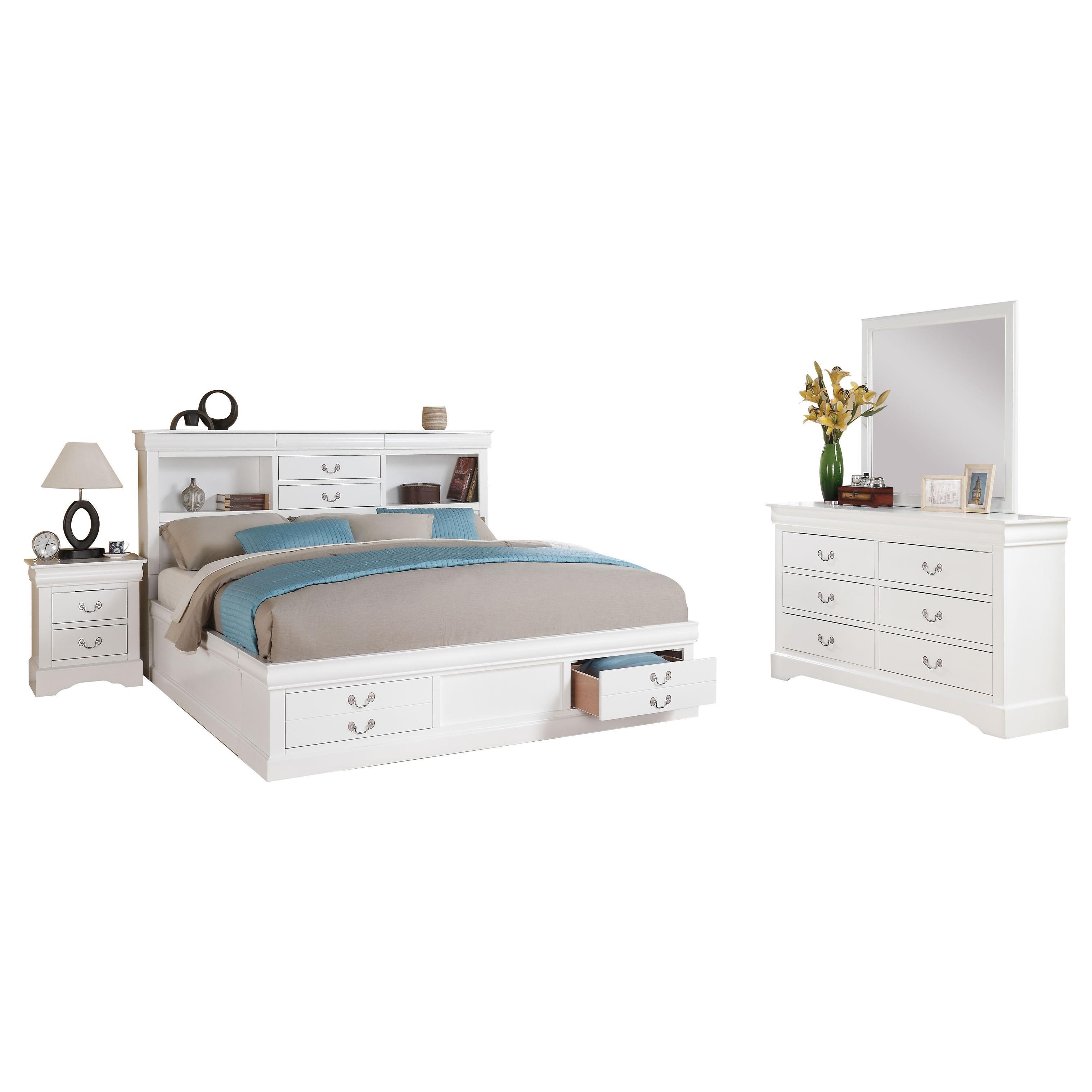 White Acme Furniture Louis Philippe III 4-Piece Storage Bedroom Set - - 14163665