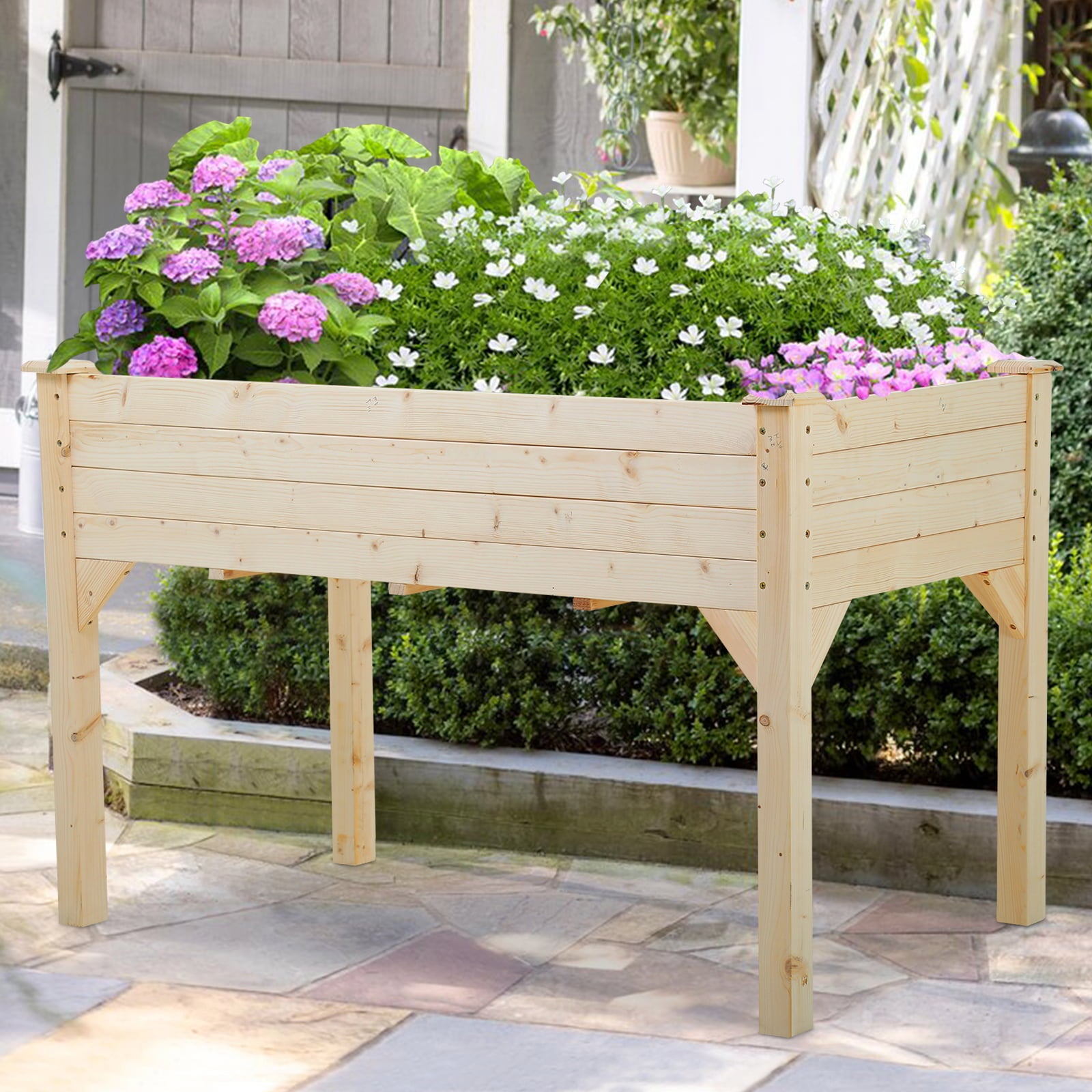 Raised Garden Bed Wooden Elevated Planter Box Kit with Legs Outdoor Planter Garden Bed for Vegetable Flower Herb Gardening Backyard Patio, Easy Assembly,Natural