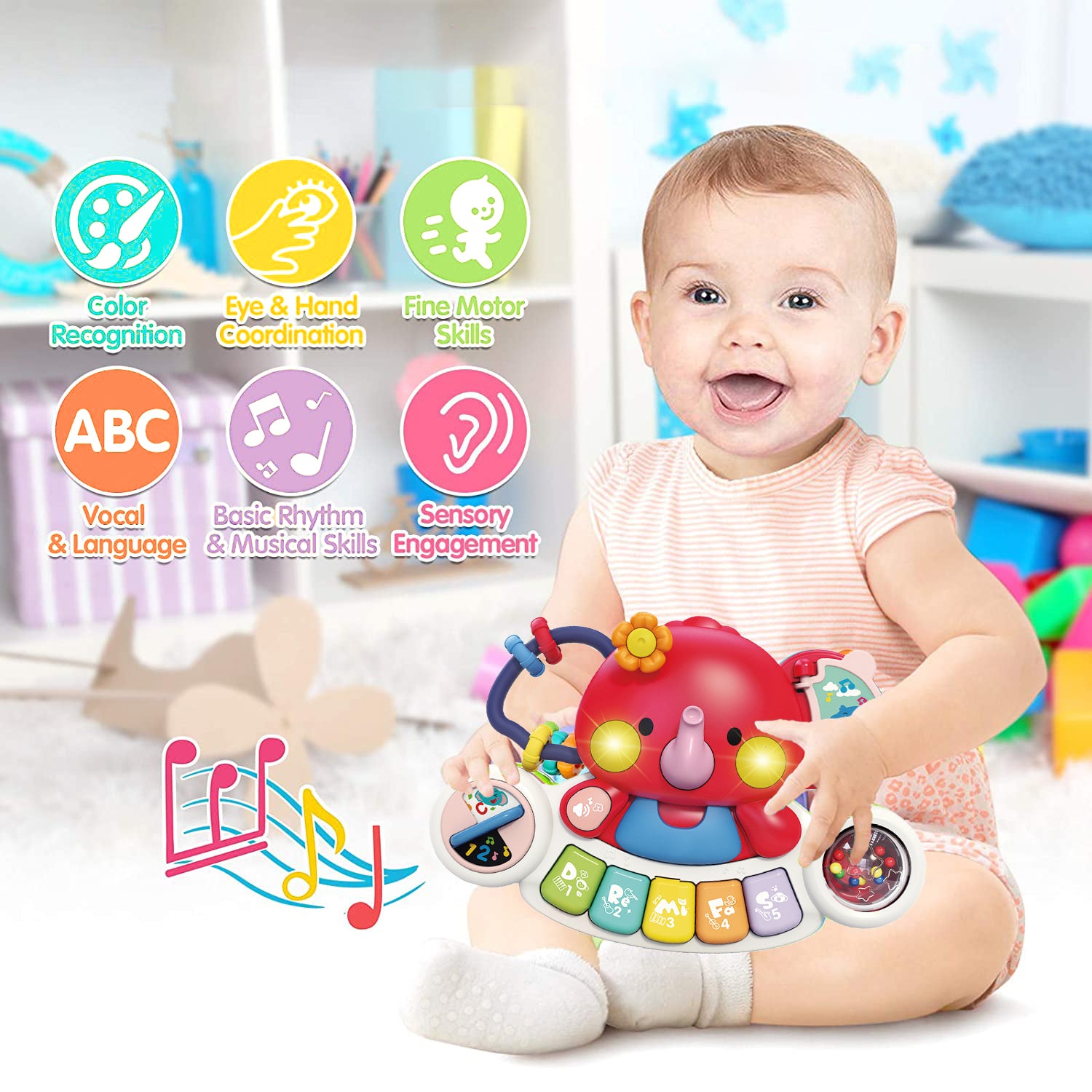 Baby Piano Toys 6-12 Months. Baby Music Elephant Toys， Learning Toys， Toddler Toys 1-3 for Boys  Girls