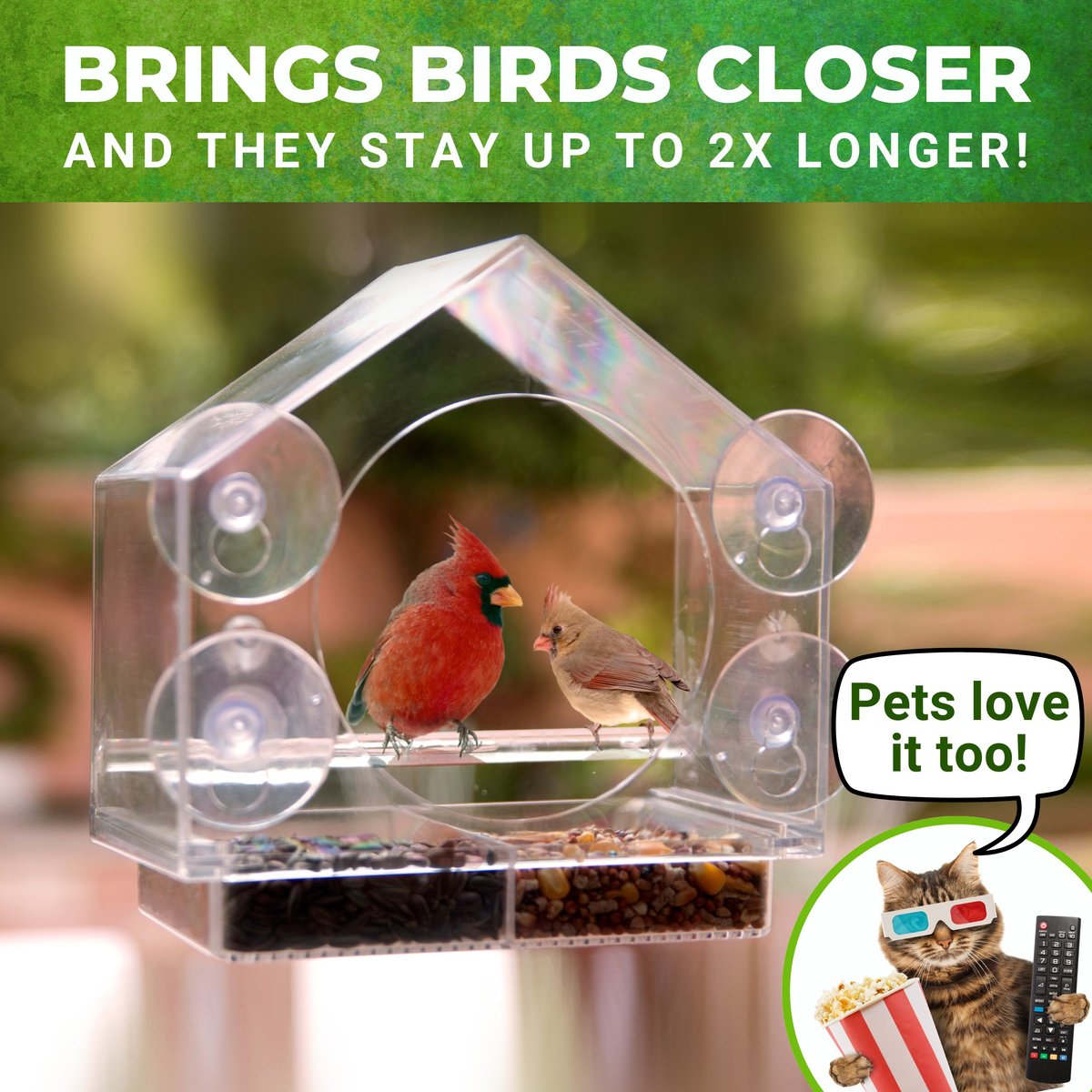 Nature Anywhere Window w/Sliding Seed Holder Bird Feeder