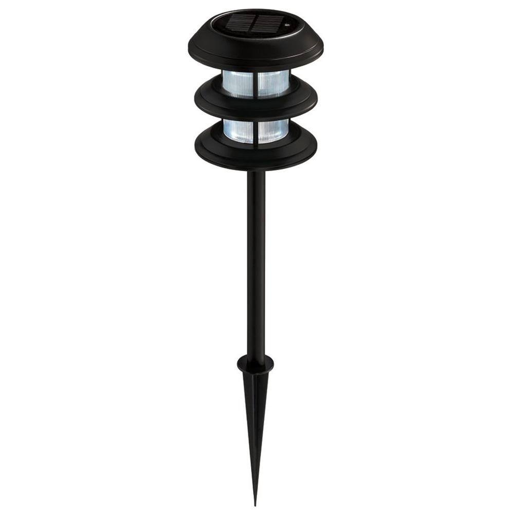 Hampton Bay Solar 10 Lumens Black Outdoor Integrated LED 3-Tier Powered Lights (6-Pack) WeatherWaterRust Resistant 79339