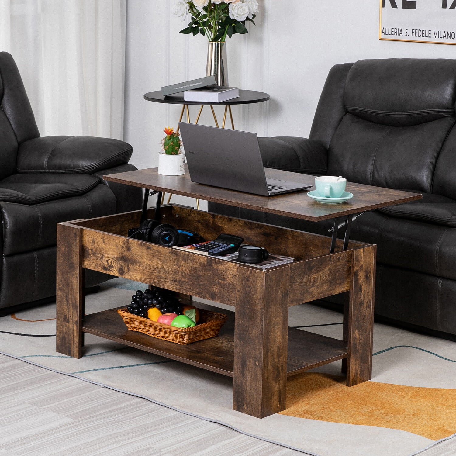 CL.Hpahkl Lift Top Coffee Table with Hidden Coartment, 38*28*23 Wooden Lift Tabletop Coffee Table with Storage Shelf Rectangular Living Room Tables for Home Living Room Reception Room Office