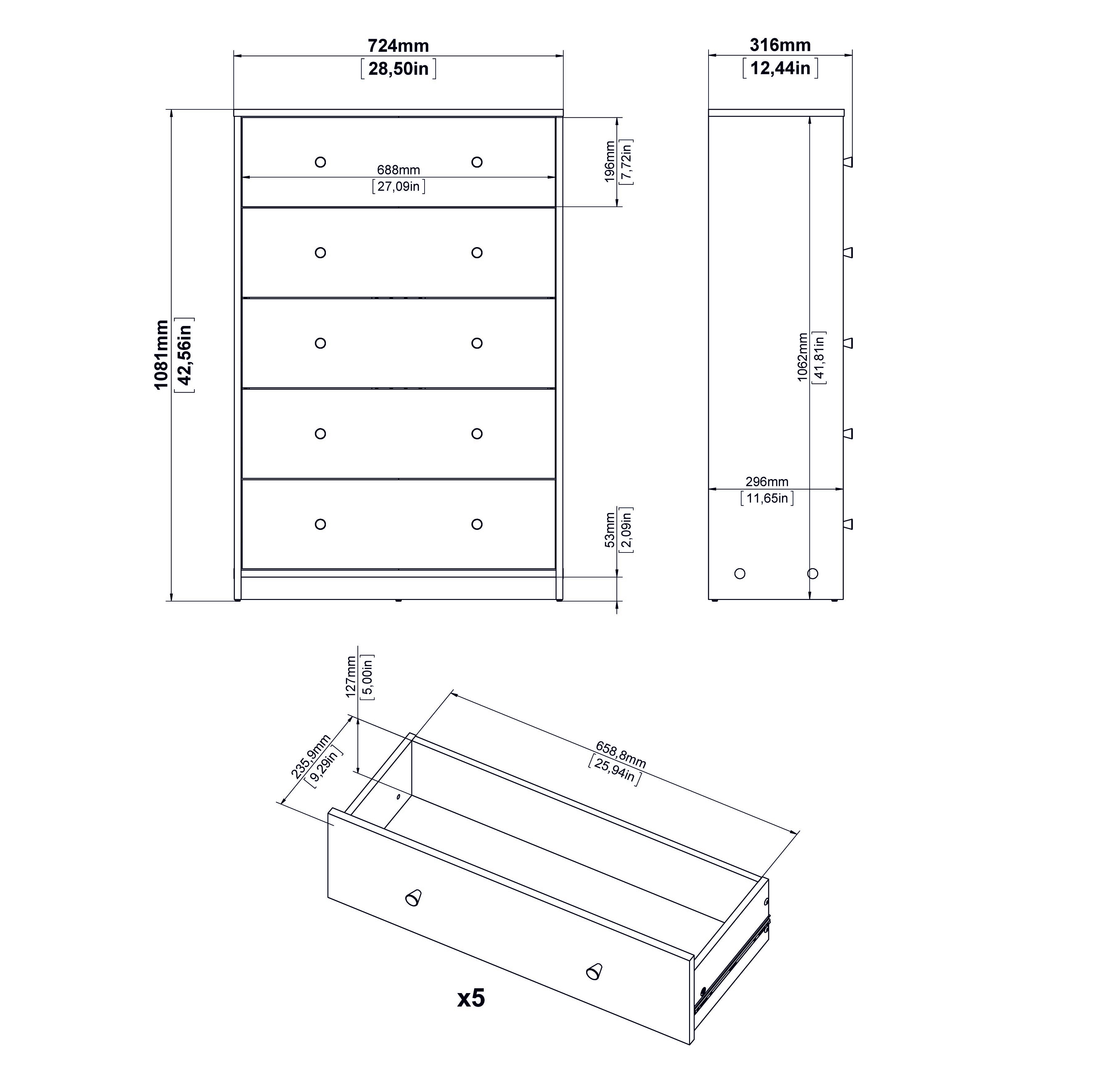 Studio 5 Drawer Chest, Jackson Hickory