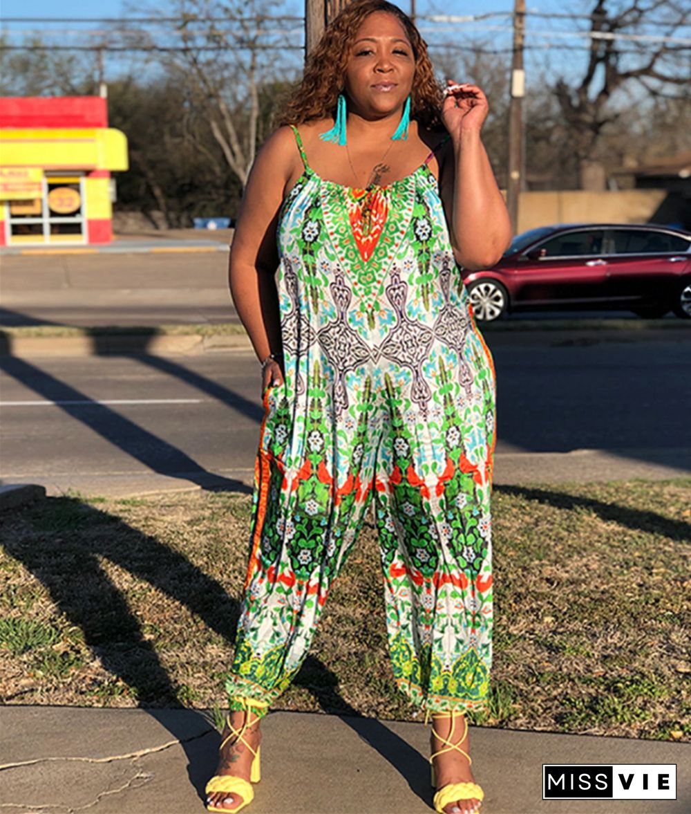 Plus Size Spaghetti Straps Loose Wide Leg Jumpsuit
