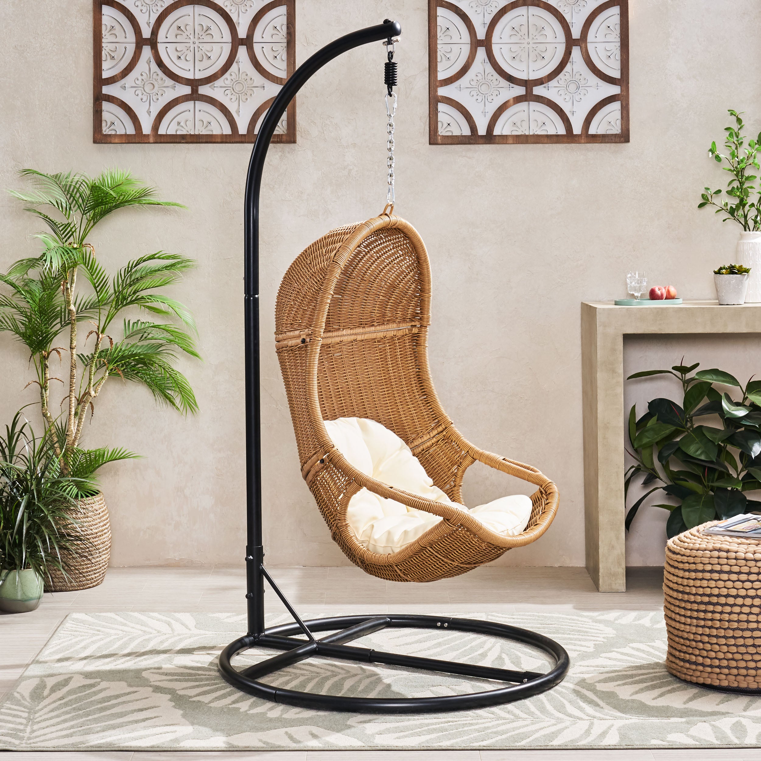 Yukon Outdoor Wicker Hanging Nest Chair with Stand