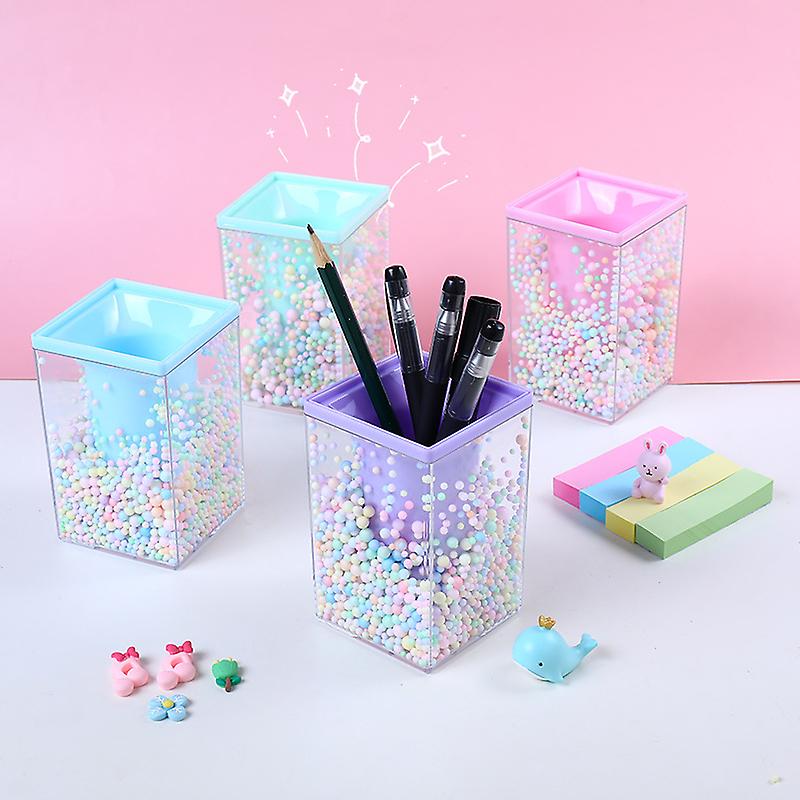 Crystal Pen Holder Desk Stationery Organizer School Bottle Storage Cleanup Accessories Makeup Brush Pencil Pot Table Supplies