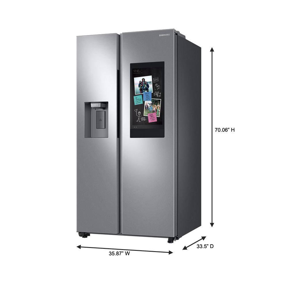  36 in. 26.7 cu. ft. Smart Side by Side Refrigerator with Family Hub in Stainless Steel Standard Depth RS27T5561SR