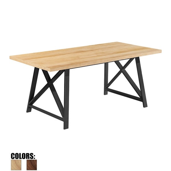 2xhome Table ONLY!! Natural Light Brown Wood Modern Table Steel Frame Metal Dining Table 71