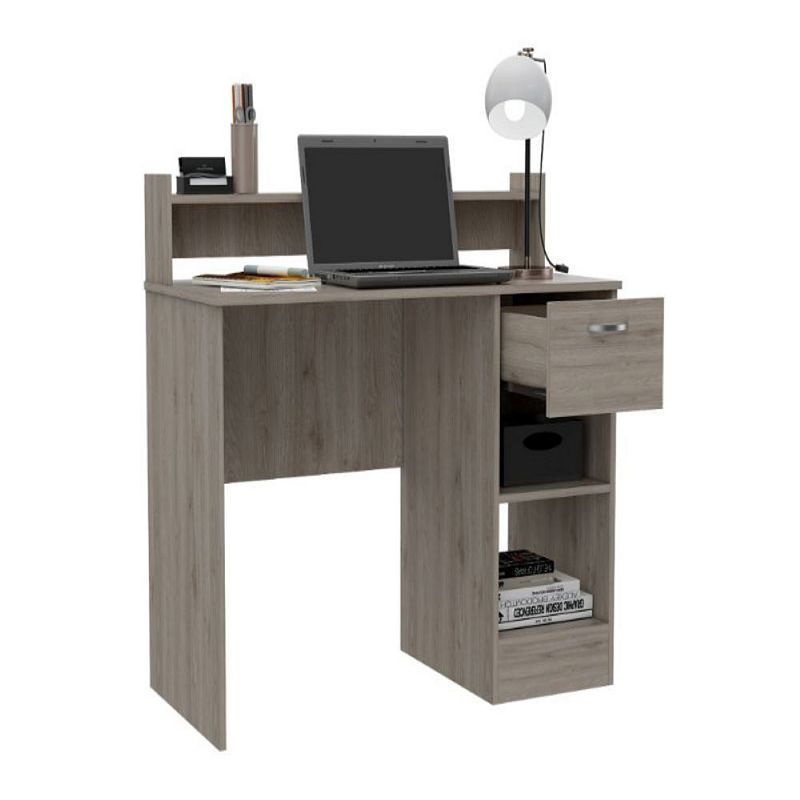 DEPOT E-SHOP Vera Computer Desk with Top Open Shelf， 1-Drawer and 2-Storage Shelves， Light Gray