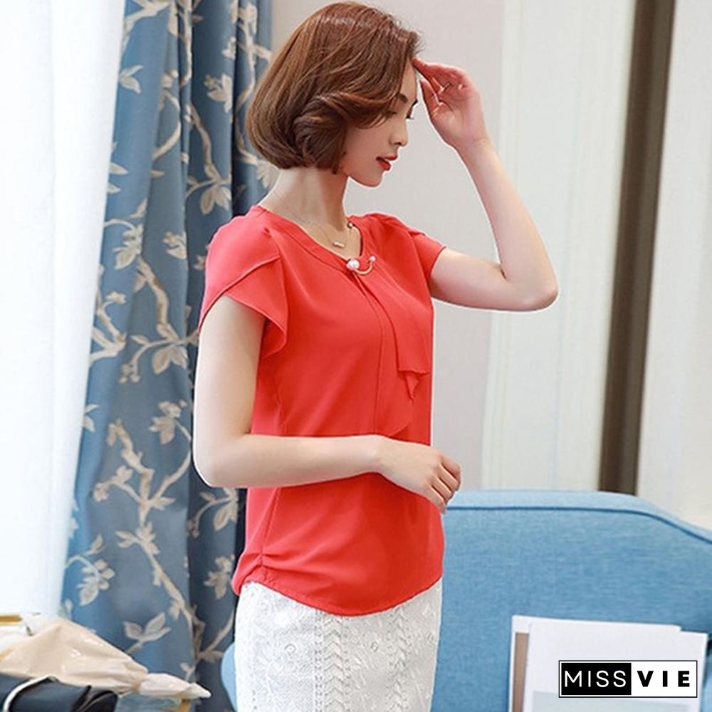 Chiffon Blouse Shirt For Women Tops Short Sleeve Shirt Women Ladies Office Blouses