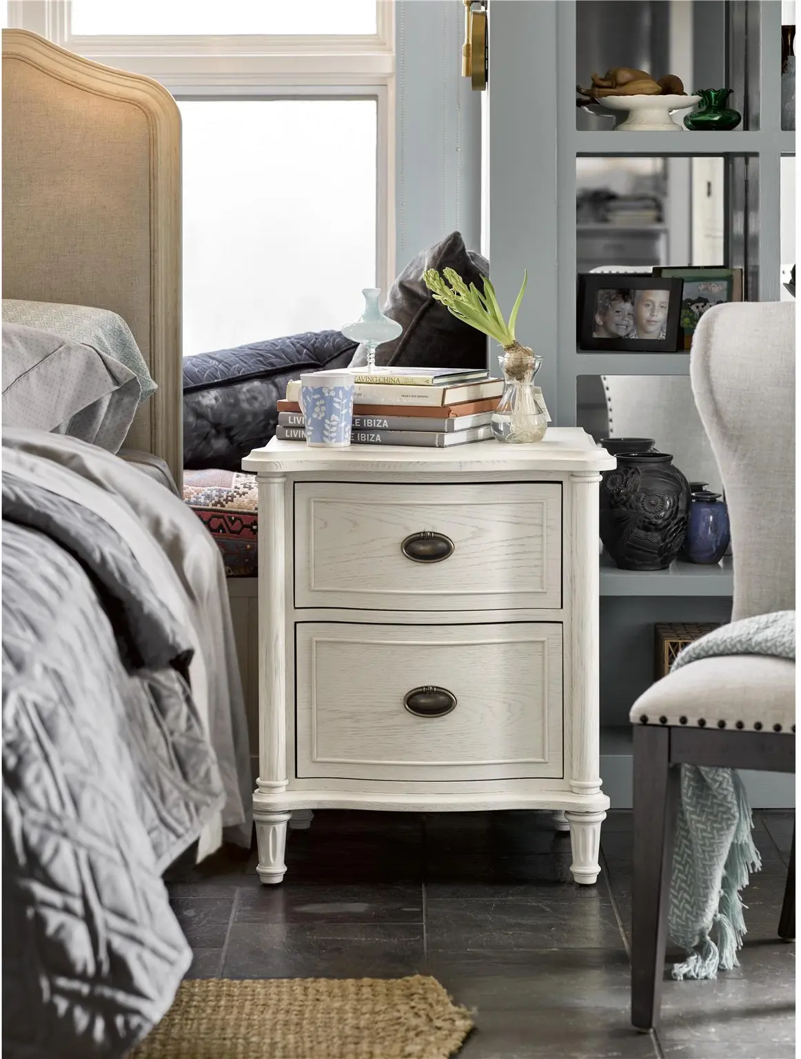 Modern Eclectic Cotton White Nightstand